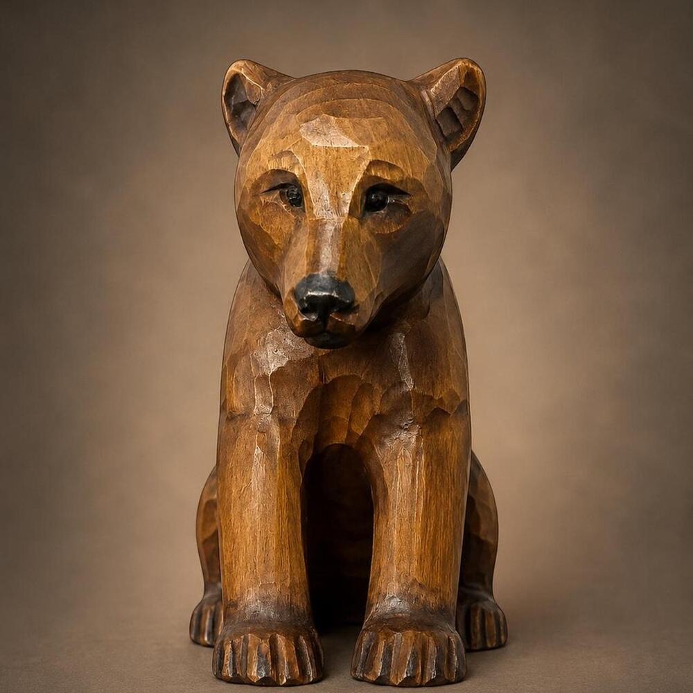 Carved Wood Bear Figurine Cabin Lodge Woodland Decor